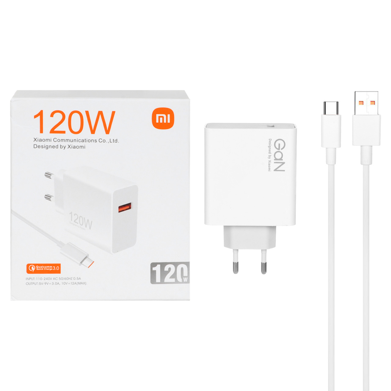 شارژر دیواری 120W فست تک پورت Xiaomi مدل به همراه کابل شارژ Type-C