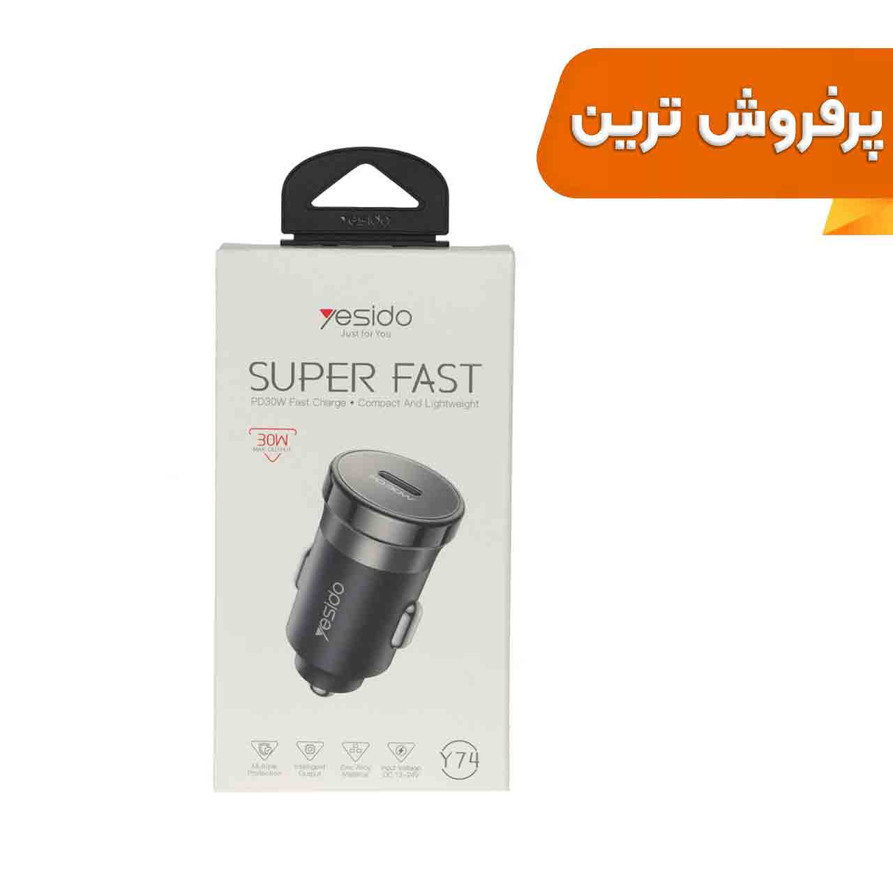 شارژر فندکی PD و فست تک پورت Yesido مدل Y74 30W