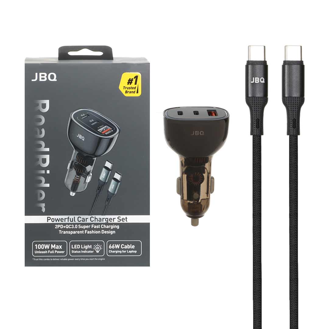 شارژر فندکی PD و فست سه پورت JBQ مدل Road Rider C314942 100W به همراه کابل شارژ Type-C To Type-C