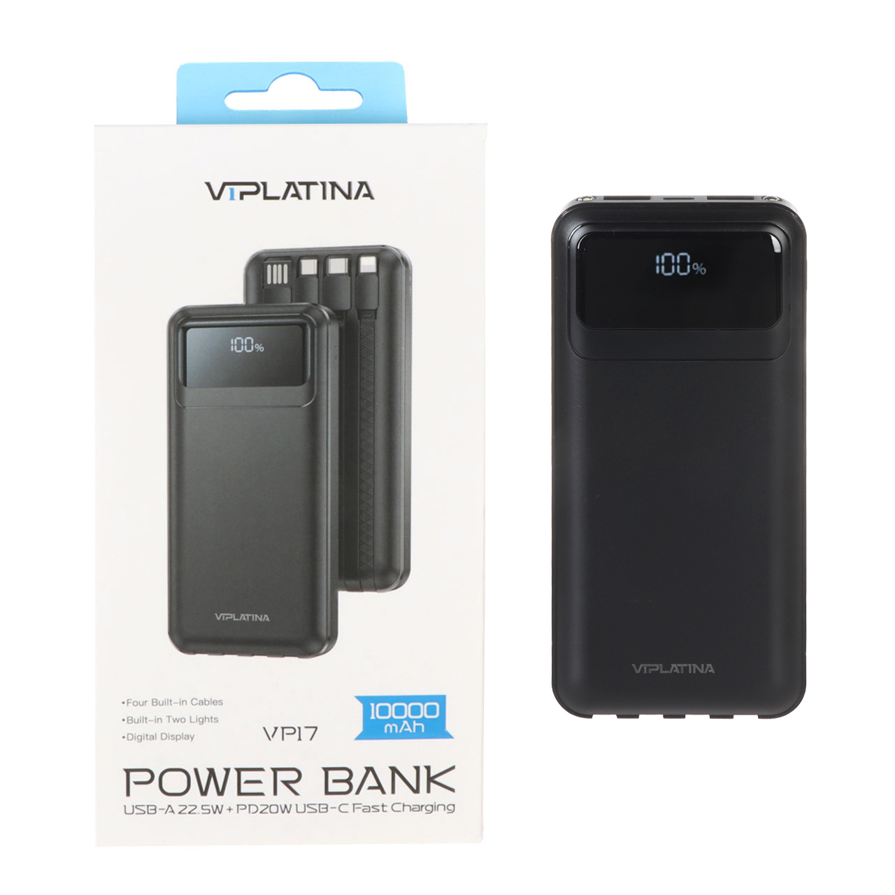 پاوربانک فست شارژ VIPLATINA 10000mAh دارای چراغ قوه مدل VP17 22.5W