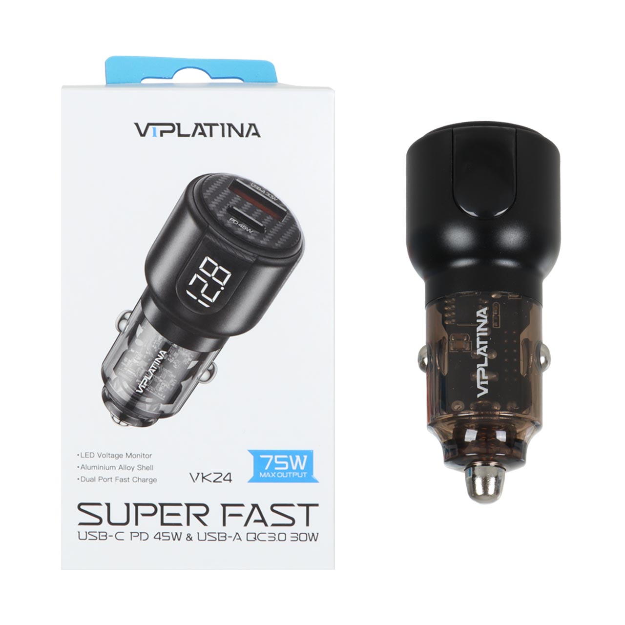 شارژر فندکی فست و PD دو پورت VIPLATINA مدل VK24 75W -